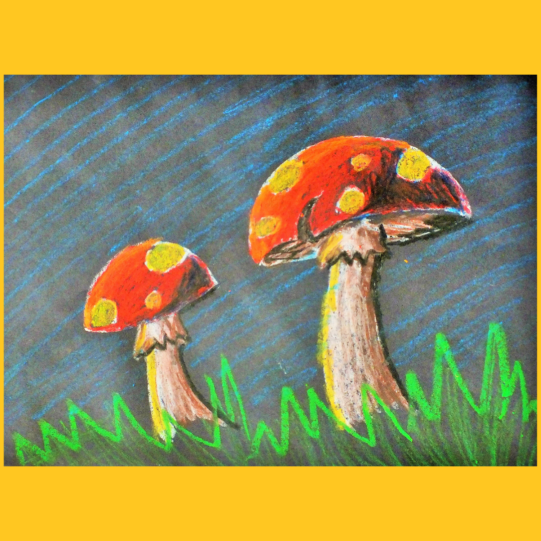 Kidcreate Studio, Oil Pastel Mushrooms Art Project