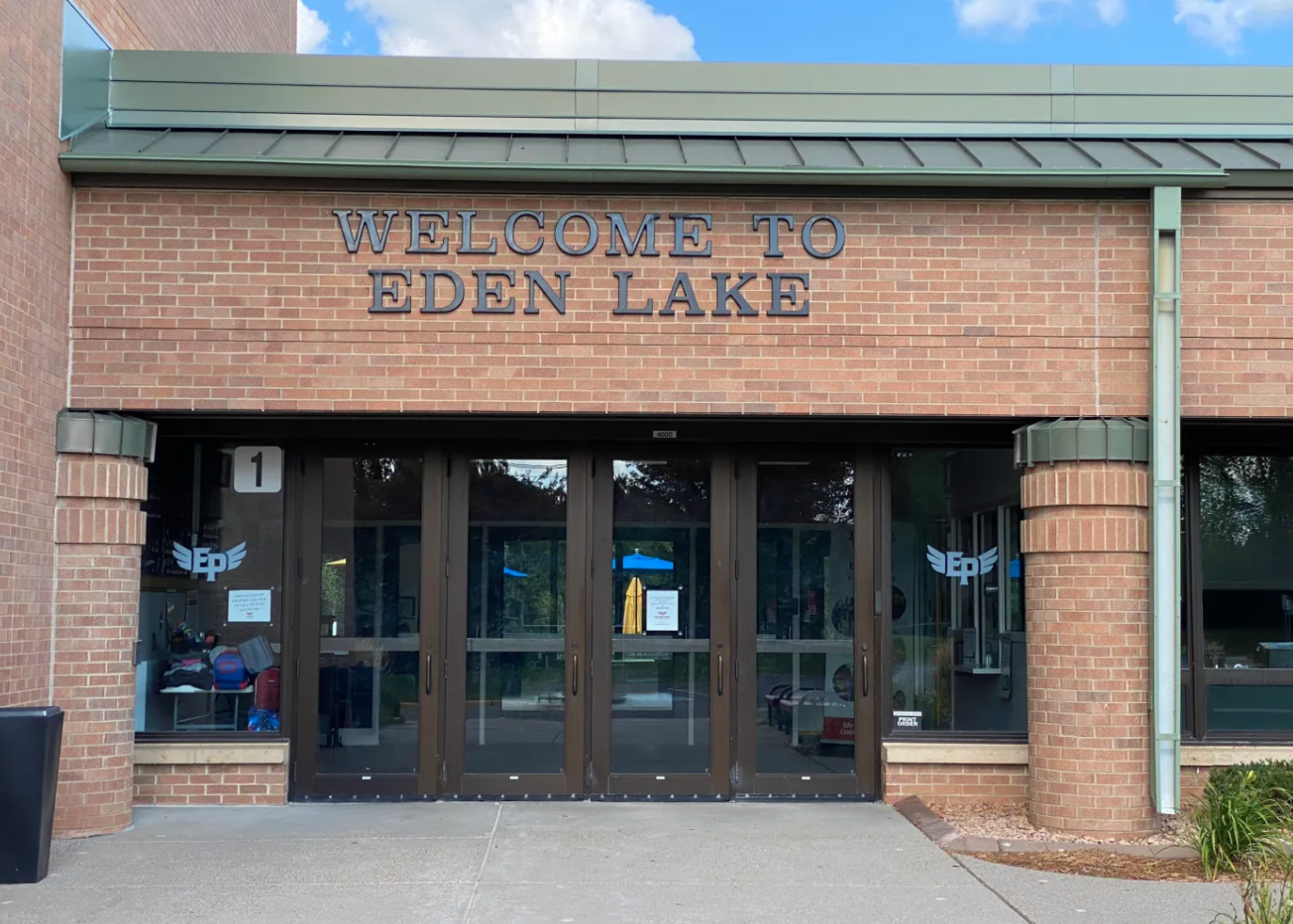 The front doors of Eden Lake Elementary
